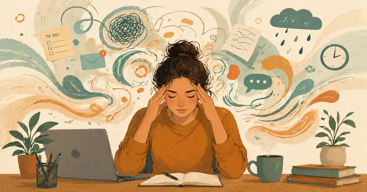 Person experiencing work-related anxiety, weighing whether to quit their job