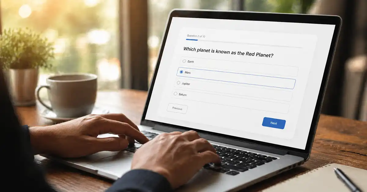Screenshot of the Should I Quit My Job quiz interface on a laptop